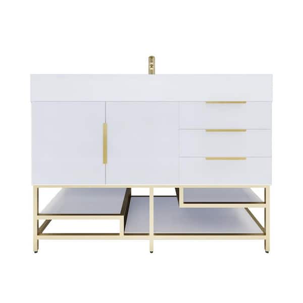 Bethany 47 in. W. x 20 in. D x 36 in. H Single Sink Freestanding Bath Vanity in High Gloss White with White Acrylic Top