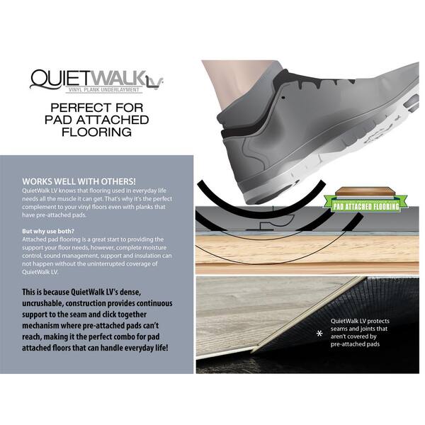 QuietWalk LV Luxury Vinyl, Laminate, Or Wood Underlayment (Float, Glue, Or Nail) W/Vapor Barrier- Sound Reduction, Compression Resistant, Moisture Protection 6'x60' Roll (Covers 360 Sf) QW360LV