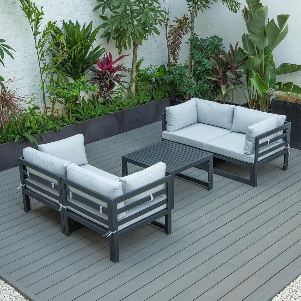 Chelsea Black 5-Piece Aluminum Patio Conversation Set with Light Grey Cushions price history on PriceWatchPro