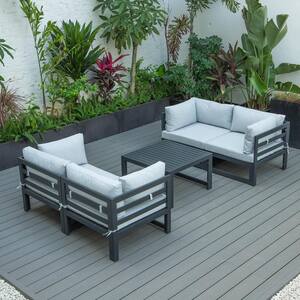 Chelsea Black 5-Piece Aluminum Patio Conversation Set with Light Grey Cushions