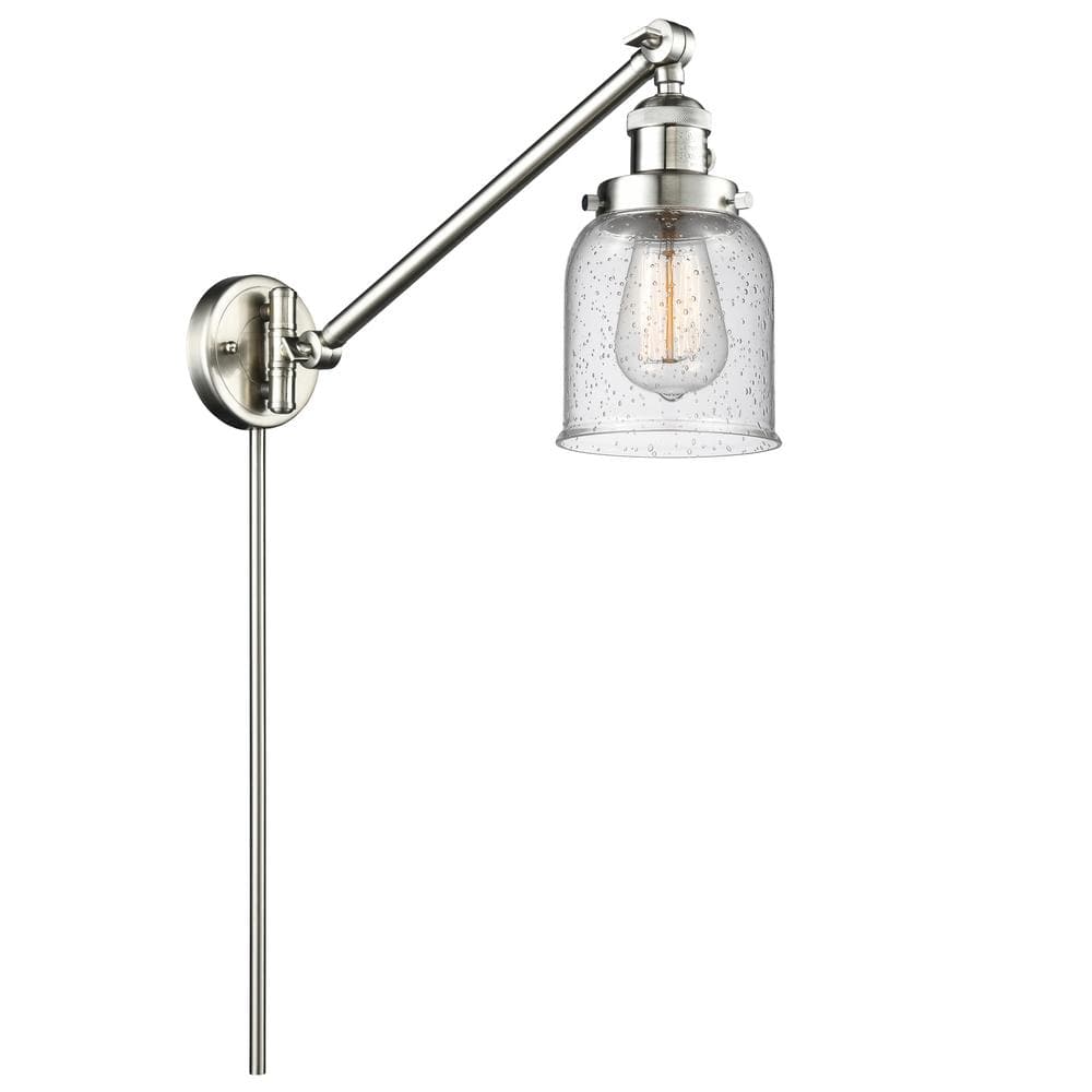 Innovations Franklin Restoration Bell 8 in. 1-Light Brushed Satin Nickel Wall Sconce with Seedy Glass Shade with On/Off Turn Switch -  237-SN-G54