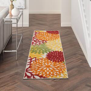 Aloha Red Multi Colored 2 ft. x 6 ft. Runner Floral Contemporary Indoor/Outdoor Patio Kitchen Area Rug