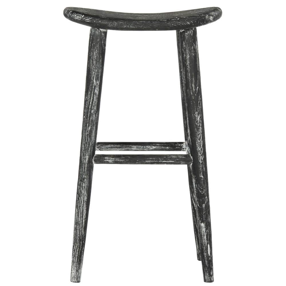 Transitional Black Wood Saddle Bar Stool, 18" W x 31" H
