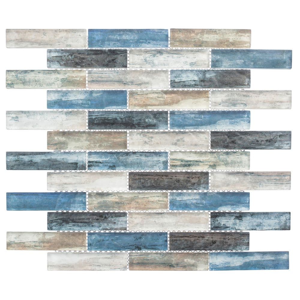 Qora 6x6 Blue and Gray Glass Brick Joint Mosaic Tile