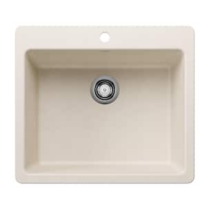 Liven SILGRANIT 25 in. Drop-In/Undermount Single Bowl Granite Composite Kitchen Sink in Soft White