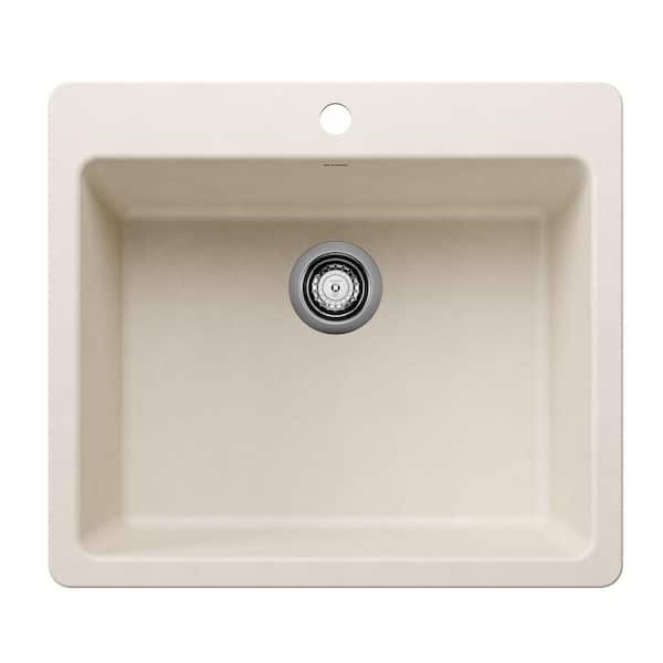 Blanco Liven SILGRANIT 25 in. Drop-In/Undermount Single Bowl Granite Composite Kitchen Sink in Soft White