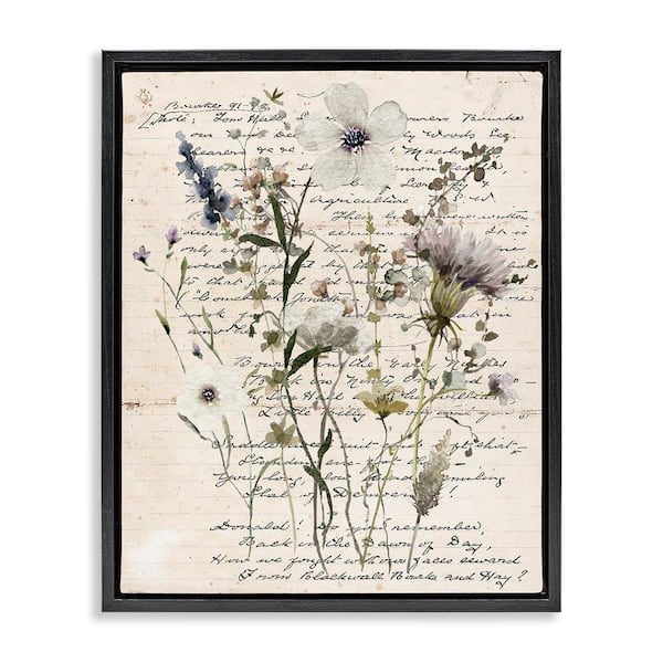 Pressed Flowers on Page by Carol Robinson Black Floater Frame Nature Graphic Art Print 21 in. x 17 in.