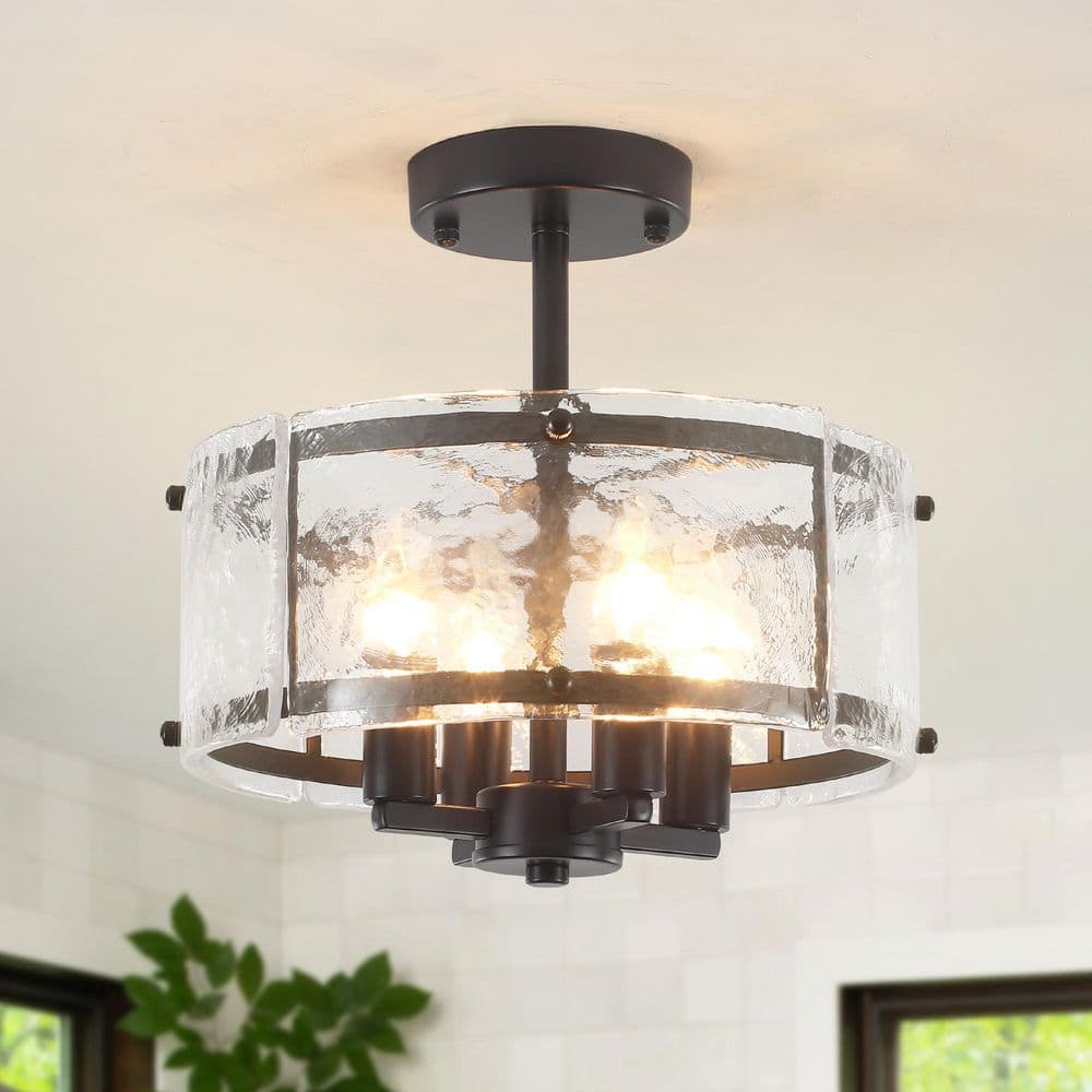 12.6 in. 4-Light Black Modern Entryway Semi-Flush Mount Light Ceiling Light Fixture with Glass Shade price history on PriceWatchPro