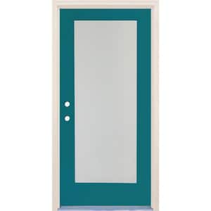 36 in. x 80 in. Right-Hand/Inswing 1 Lite Satin Etch Glass Reef Painted Fiberglass Prehung Front Door with 4-9/16" Frame