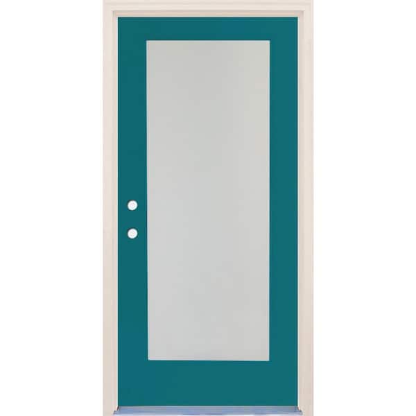 Builders Choice 36 in. x 80 in. Right-Hand/Inswing 1 Lite Satin Etch Glass Reef Painted Fiberglass Prehung Front Door with 4-9/16" Frame
