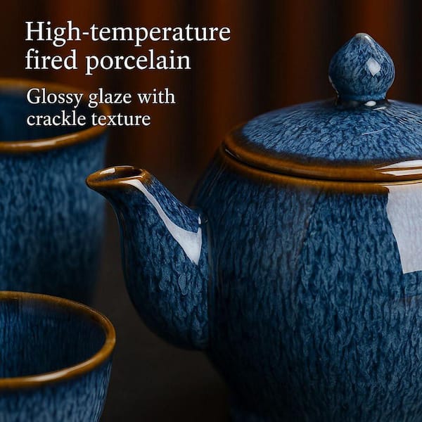 JFVKAF Porcelain Chinese Gongfu Tea Set 9-Piece Set Blue Glaze