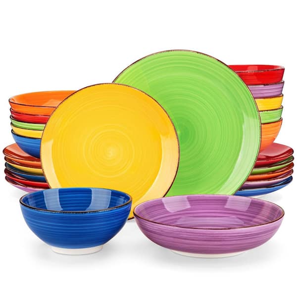 MALACASA 24-Piece Assorted Color Stoneware Dinnerware Set Service for 6 Dinner Plates Dessert Plates Soup Plates and Cereal Bowls