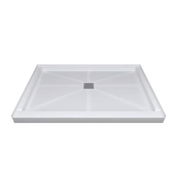 48 in. x 32 in. Single Threshold Alcove Anti-Slip Shower Pan Base with Center Drain in White