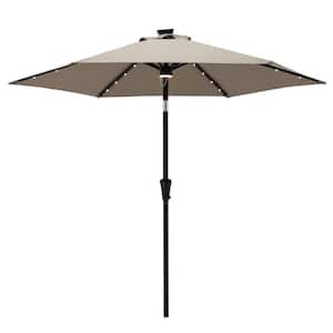 7-1/2 ft. Steel Market Solar Tilt Patio Umbrella with LED Lights in Taupe Solution Dyed Polyester