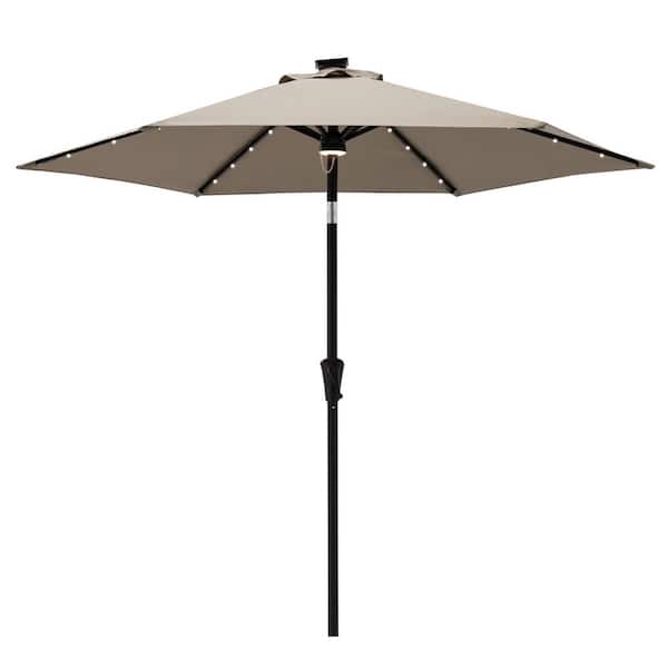C-Hopetree 7-1/2 ft. Steel Market Solar Tilt Patio Umbrella with LED Lights in Taupe Solution Dyed Polyester