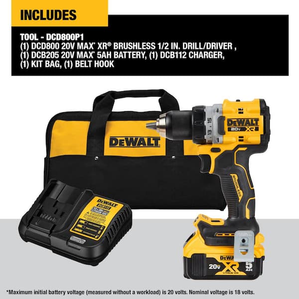 DEWALT 20V MAX XR Lithium Ion Cordless Compact 1 2 in. Drill Driver Kit with ATOMIC Cordless Brushless Oscillating Multi Tool DCD800P1WDCS354