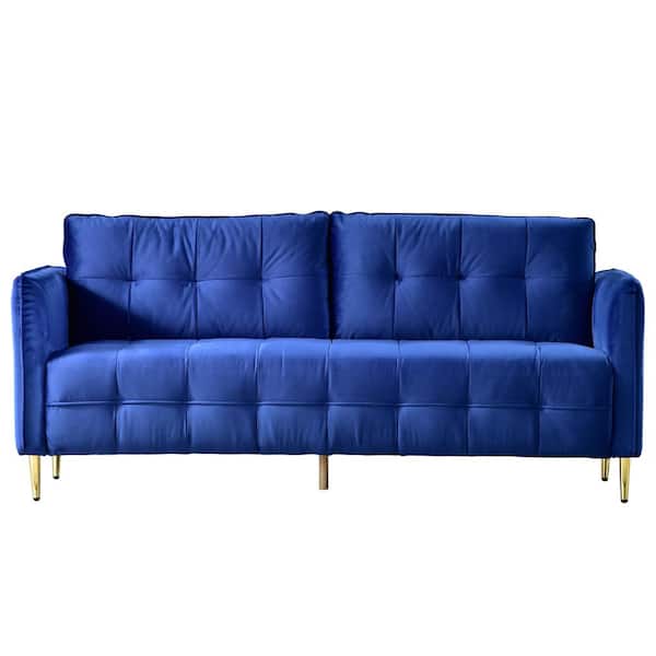 Boyel Living Graceful 76 in. Blue Velvet 2-Seat Futon Loveseat Sofa with Gold Legs