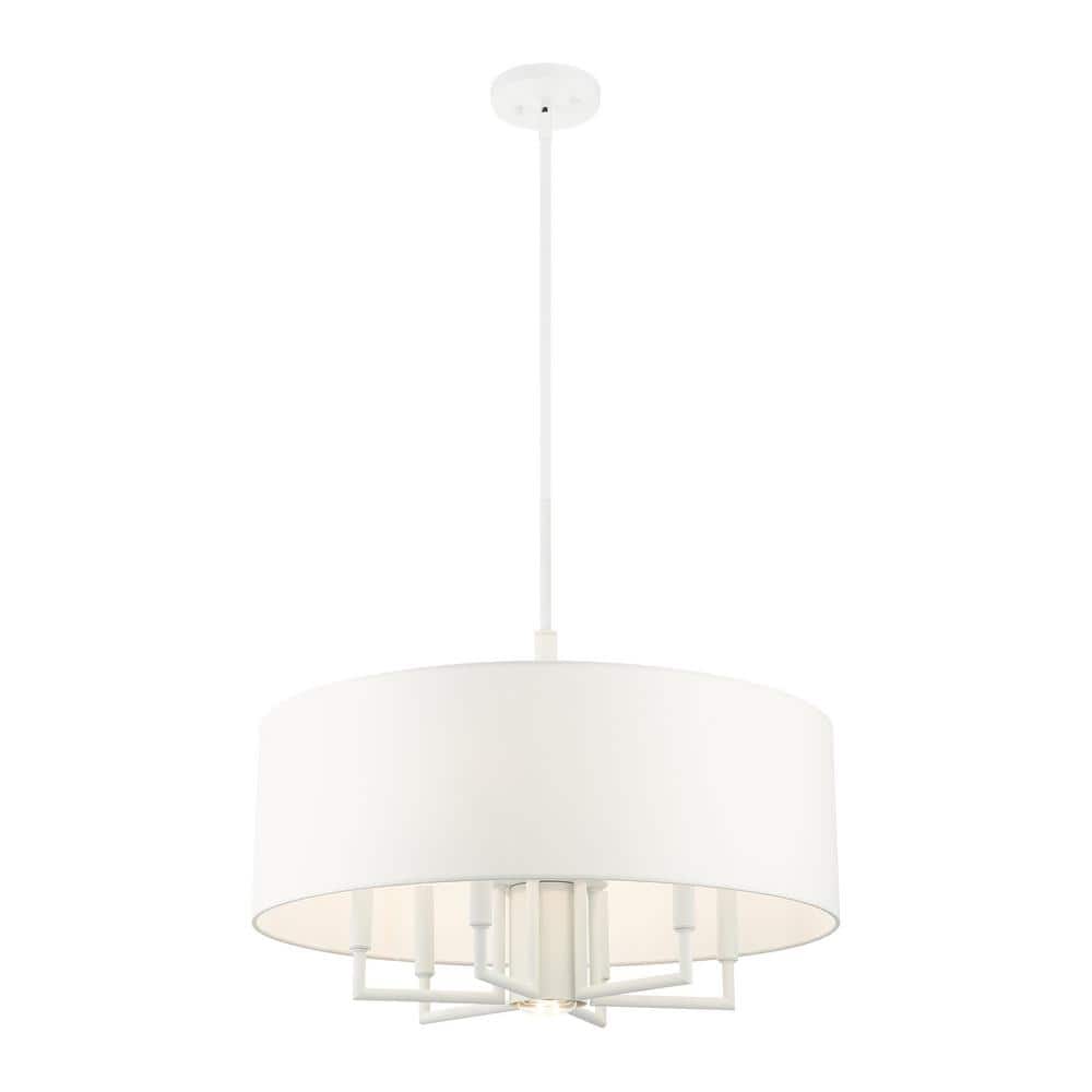 Meridian 7-Light White Fabric Drum Pendant Chandelier