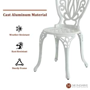 3-Piece White Cast Aluminum Round Table Outdoor Furniture Standard Height Bistro Set for Patio, Yard