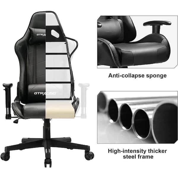 Lucklife Footrest Office Desk Chair Ergonomic Gaming Chair Gray PU Leather  Racing Style E-Sports Gamer Chairs F59GRAY - The Home Depot