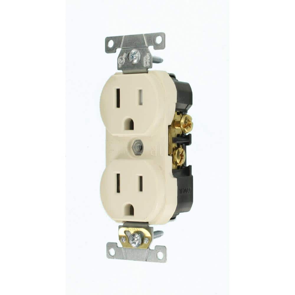 Light Almond Tamper Resistant Duplex Receptacle with Wall Plate