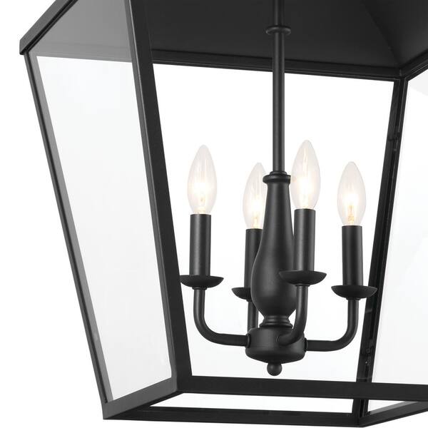 Kichler Dame 4-Light Textured Black Farmhouse Clear Glass Lantern Large Hanging Pendant Light