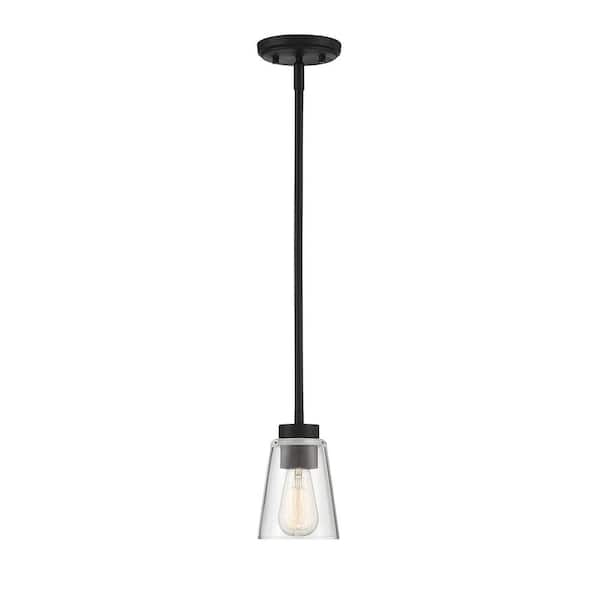 Savoy House Calhoun 5 in. W x 7 in. H 1-Light Matte Black Mini-Pendant Light with Clear Glass Shade