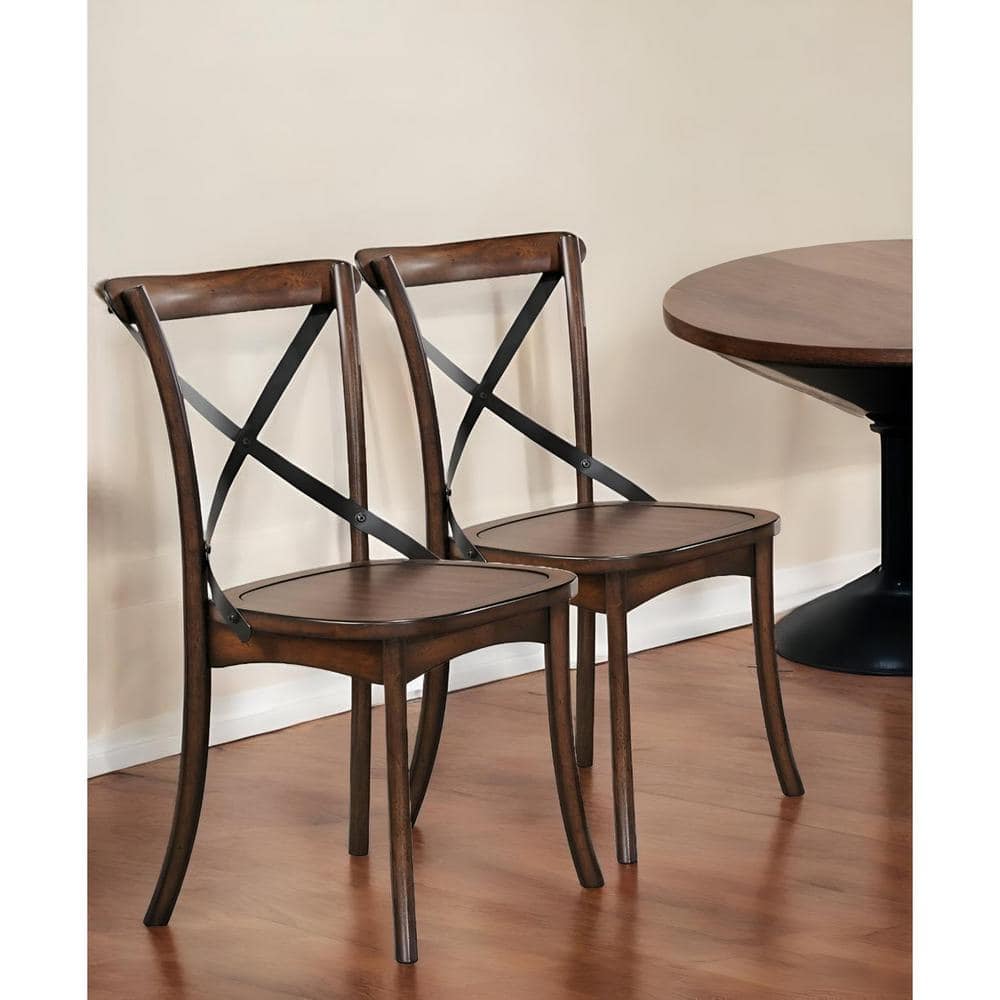 HomeRoots Brown Cross Back Side Chair (Set of 2) 2000374188