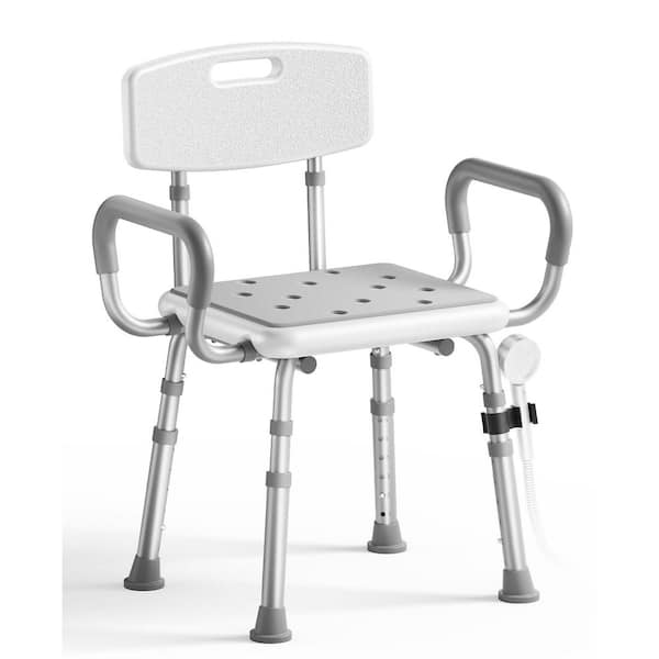 Height Adjustable Shower Chair with Arms, Back and Enhanced Non-Slip Feet, Aluminum Shower Seat in Gray for Seniors