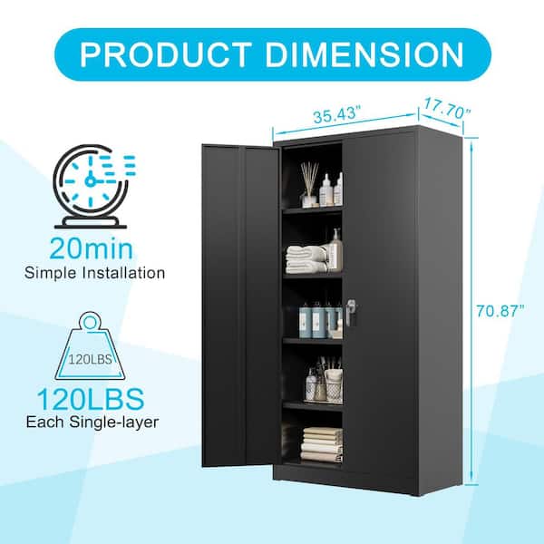 Black 71 in. H Metal Garage Storage Cabinet Locking Metal Cabinet
