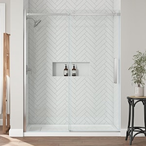 Waverly 60 in. W x 75.98 in. H Sliding Frameless Shower Door in Brushed Nickel Finish with Clear Glass