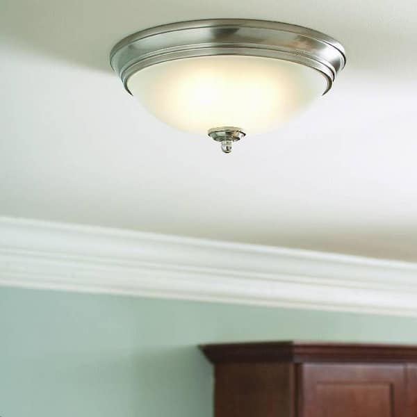 Commercial Electric 11 in. 60-Watt Equivalent Brushed Nickel Integrated LED Flush Mount with Frosted White Glass Shade