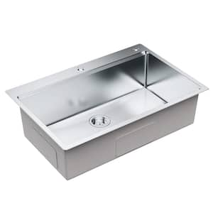 Kitchen Sink, 304 Stainless Steel Drop-In Sinks, Top Mount Single Bowl Basin with Ledge and Accessories