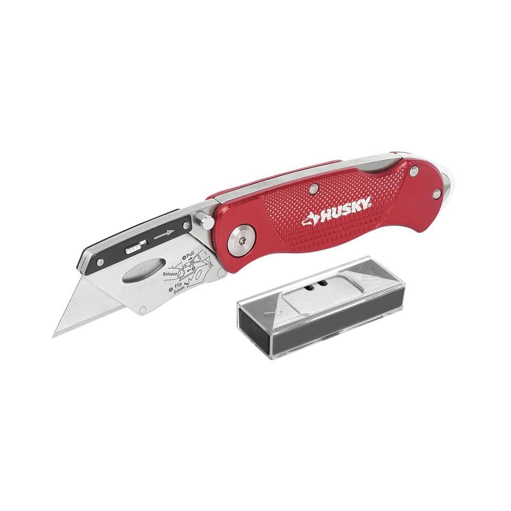 Husky Folding Lock-Back Utility Knife, Red with 10-Blades 99979 - The Home  Depot