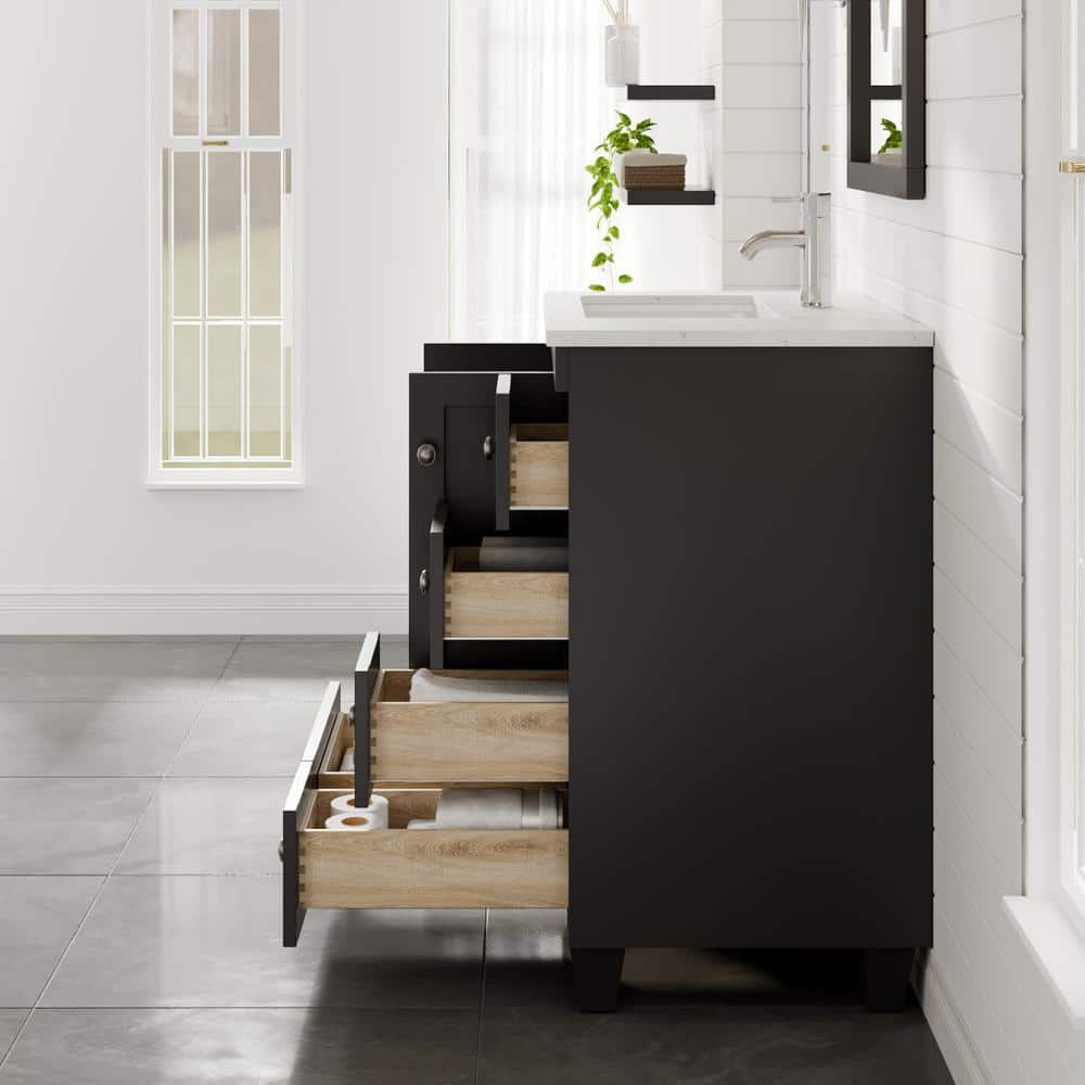 Espresso 28" Bathroom Vanity with White Quartz Top and Undermount Sink