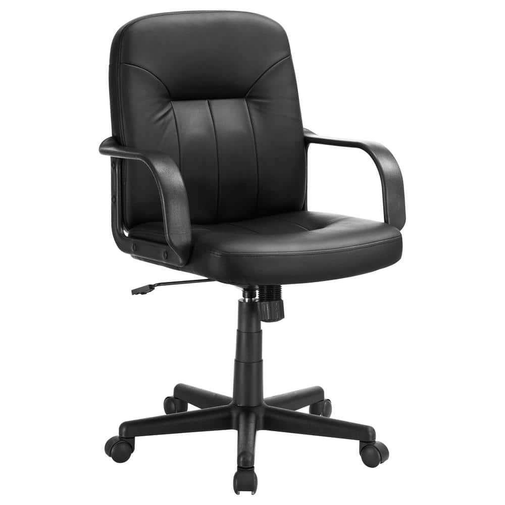 Transitional High-Back Swivel Desk Chair in Black Leatherette