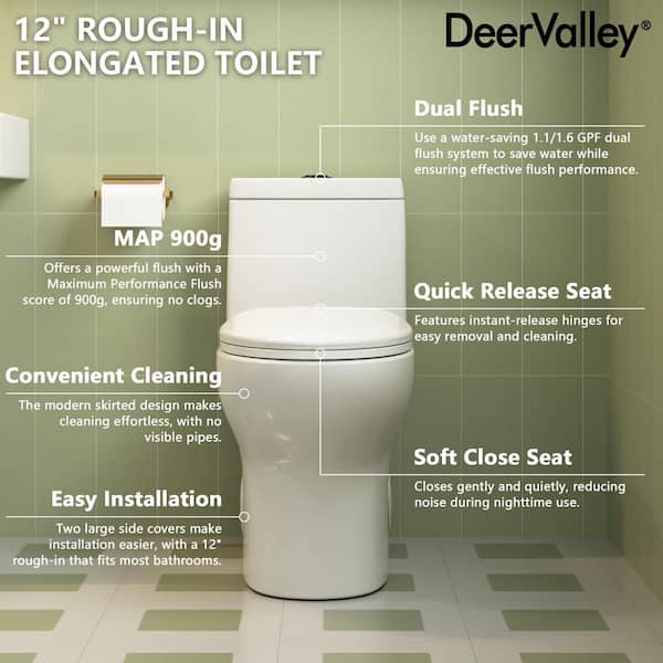 DEERVALLEY Ally 12 in. Rough in Size 1-Piece 1.1/1.6 GPF
