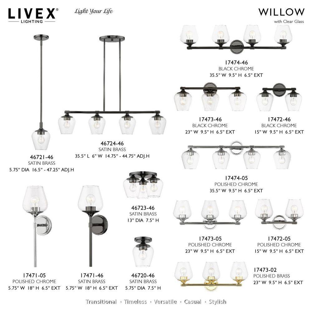 Willow Transitional 1-Light Pendant in Black Chrome with Clear Glass