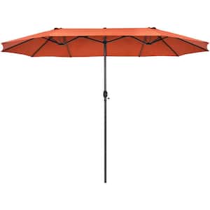 15 ft. x 9 ft. Steel Rectangular Outdoor Double Sided Market Patio Umbrella in Orange