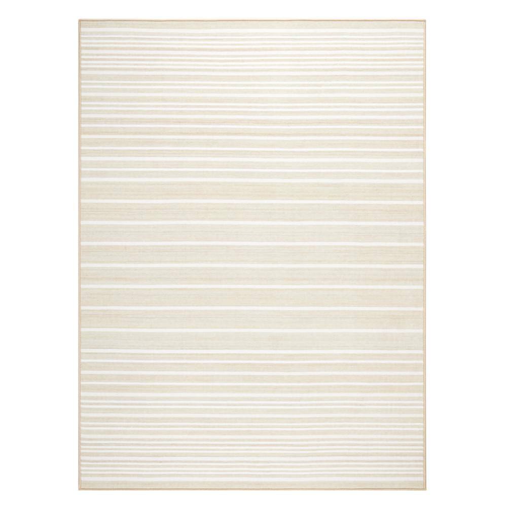 Layne Cream and Beige Stripe Washable Tufted Area Rug 8' x 10'
