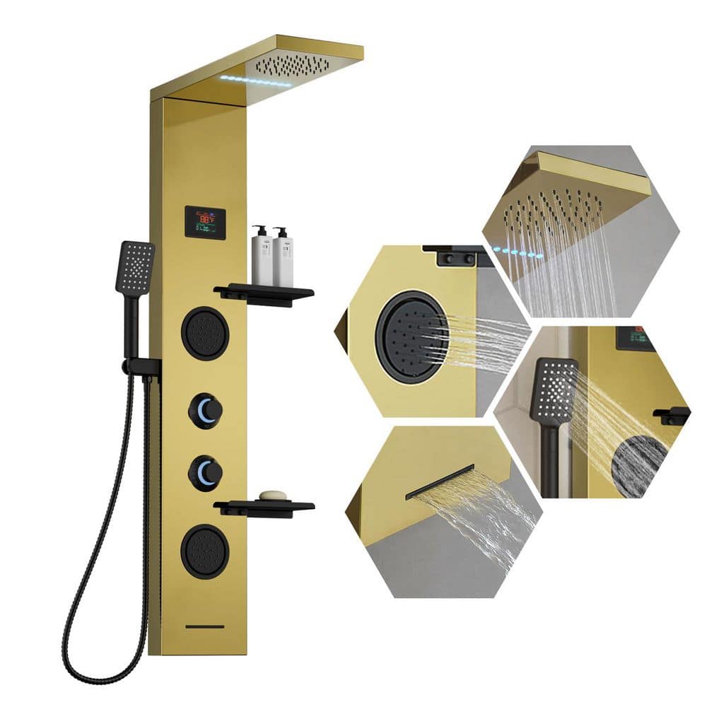 4-in-One 2-Jet Shower Panel Tower System with LED Rainfall Head in Polished Gold price history on PriceWatchPro