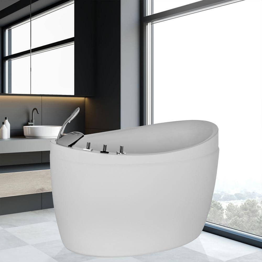 59'' White Acrylic Freestanding Soaking Bathtub with Faucet