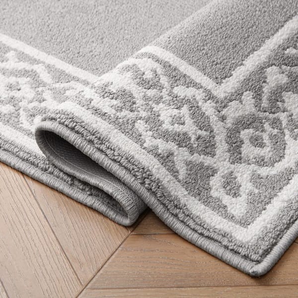 Lorreta 2-Tone Light Gray/Ivory 2 ft. x 5 ft. Tufted Border Polypropylene Area Rug