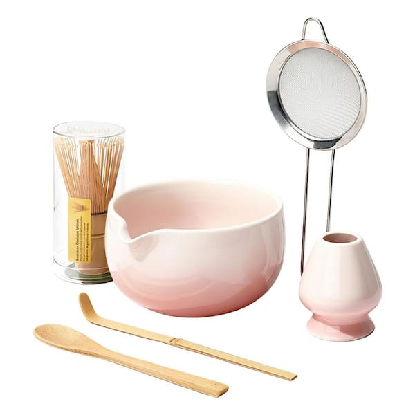 Matcha Whisk Set Ceramic Bowl Holder Bamboo Whisk Scoop Spoon Sifter 6-Pieces Kit for Traditional Tea Preparation