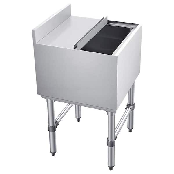 Commercial Ice Bin, 49.4 Qt. Capacity, 18 x 18 x 33 in. Stainless Steel Ice Chest with Sliding Lid & Bottle Holders, NSF