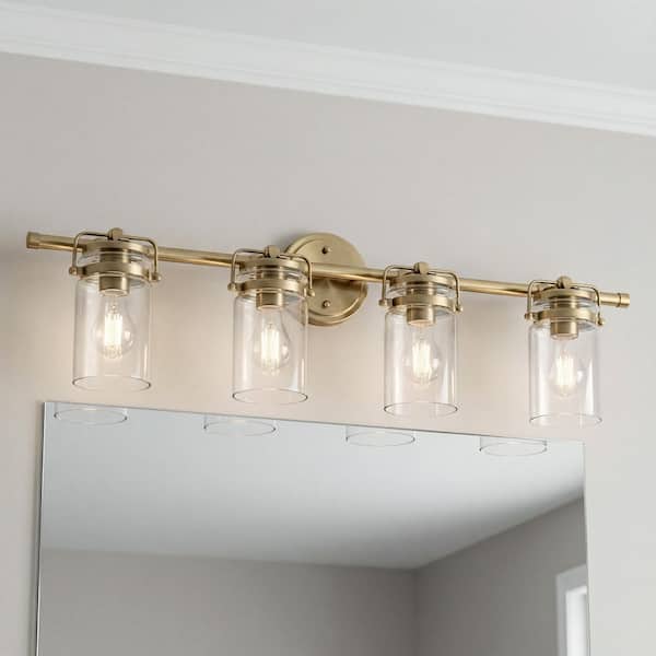 Brinley 32.5 in. 4-Light Champagne Bronze Vintage Bathroom Vanity Light with Clear Glass Shade