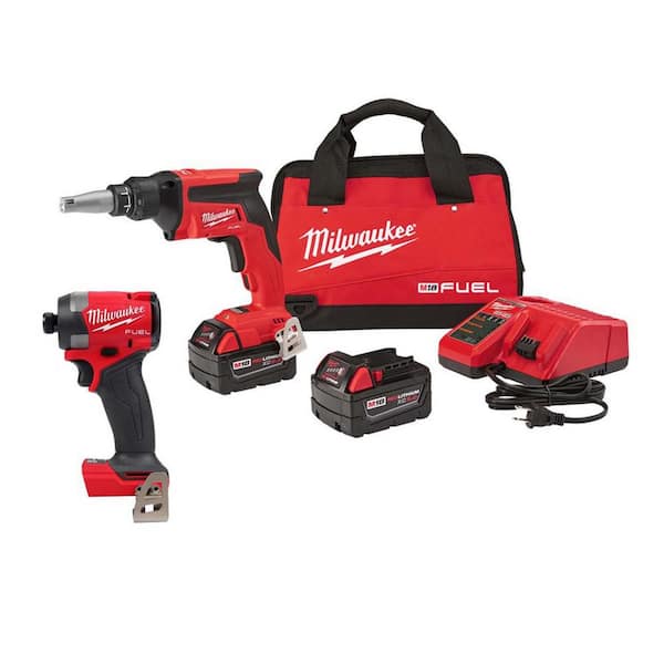 Milwaukee M18 FUEL 18-Volt Lithium-Ion Brushless Cordless Drywall Screw Gun Kit with FUEL 1/4 in. Hex Impact Driver