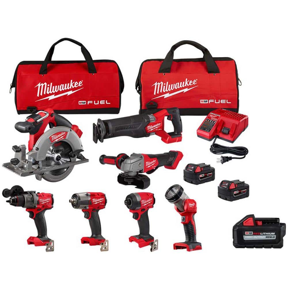Milwaukee M18 FUEL 18-Volt Lithium-Ion Brushless Cordless Combo Kit (7-Tool) w/(3) Batteries -  3697-27-1865
