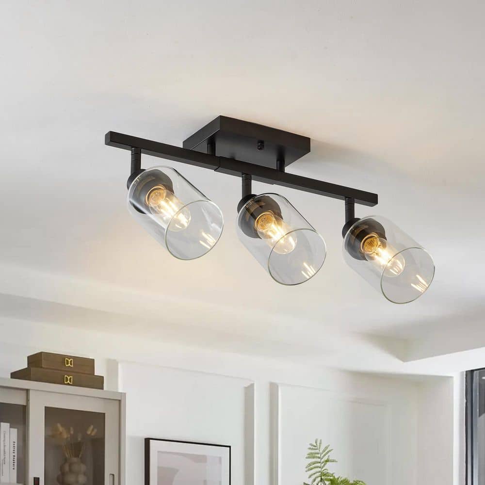 3-Light 2 ft. Black Adjustable Dimmable Track Lighting with Clear Glass Cylinder Shades for Kitchen Living Room Hallway price history on PriceWatchPro