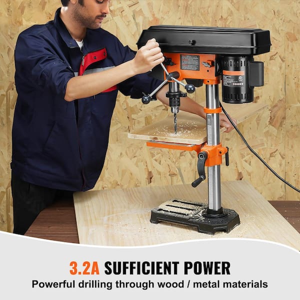 Tabletop Drill Press: 3.2 Amp, 120-Volt, 5-Speed Settings, Cast Iron Construction, 10-In. Swing, 0-45° Tilt Worktable